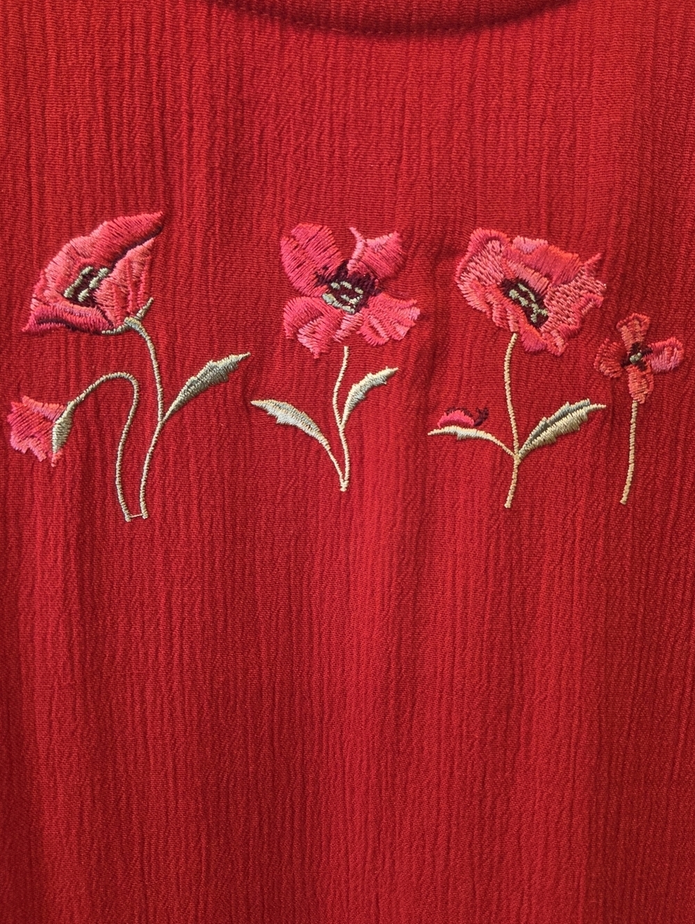 NWT Vintage Teddi Red Embroidered Poppy Maxi Dress Plus Size 2X Crepe Slit 90s - Picture 2 of 11